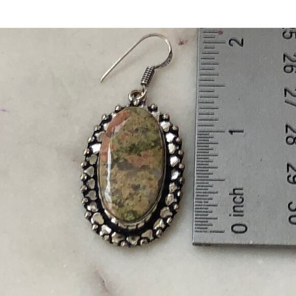925 Sterling Unakite Dangle Earrings - Picture 4 of 5